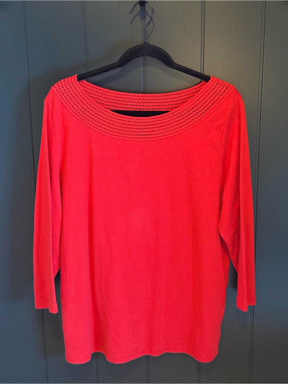🍅 Lauren Ralph Lauren Women’s Red Boatneck Top with Crochet Detail